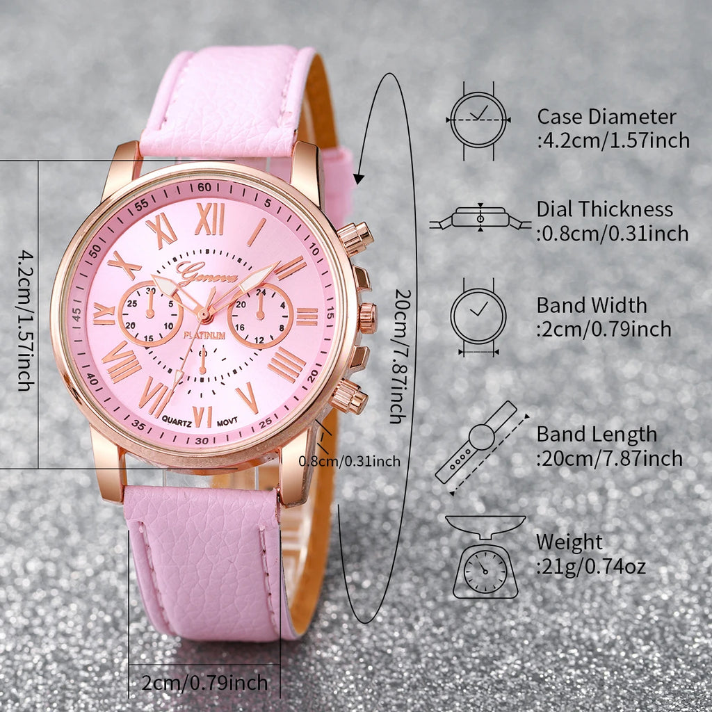 5PCS/Set Fashion Women Watch Rhinestone Heart Jewellery