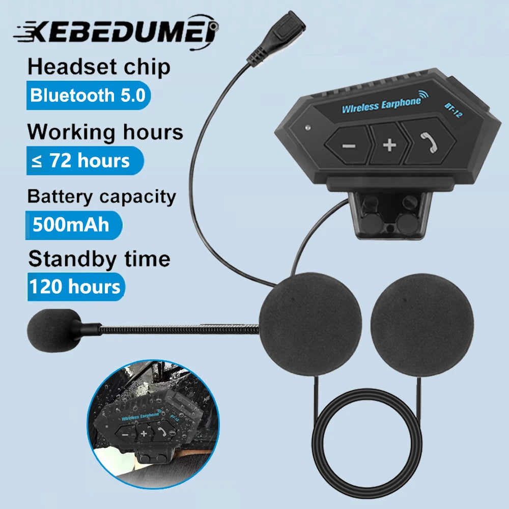 KEBIDUMEI Motorcycle Helmet Stereo Bluetooth Wireless Handsfree Mic Headphones For Motorbike Rider
