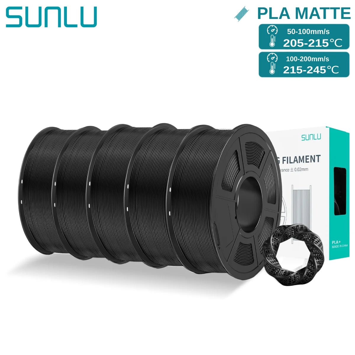 SUNLU 5KG PLA Matte 3D Printer Filament 1.75mm 1KG/Roll Frosted Texture Neatly Wound For FDM 3D Printing Filaments Fast Ship