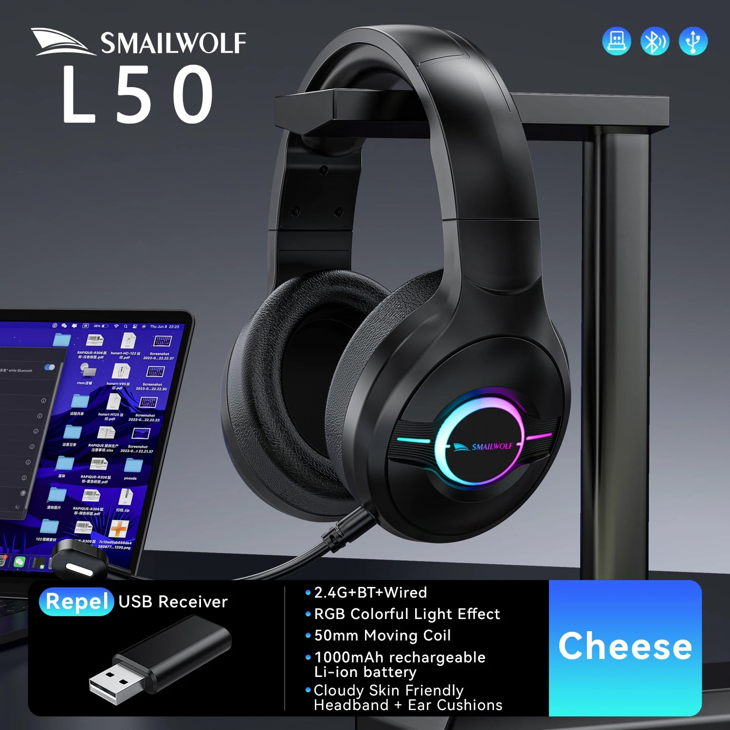 SMAILWOLF wireless Bluetooth lightweight gaming sports bass headsets