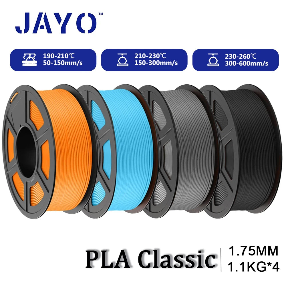 JAYO PLA Classic 3D Printer Filament 1.75mm High Speed Matte PLA 3D Filament 4Rolls/set Neatly Wound Matte Effect 1.1KG/Roll