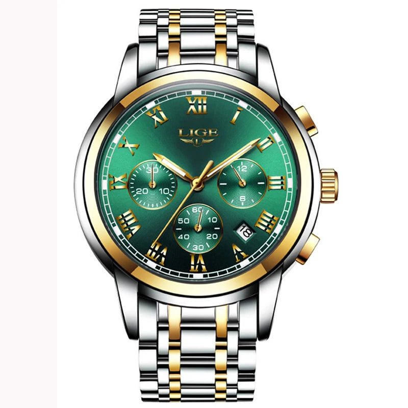 LIGE Fashion Luxury Quartz Watches for Men Business Waterproof Stainless Steel