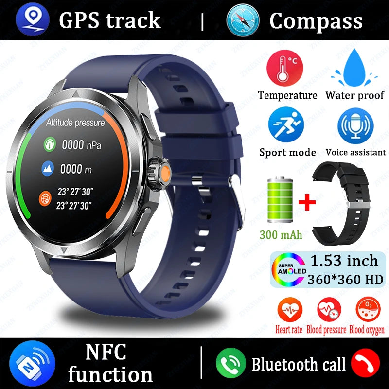 Sports Smart Watch for Men and Women with NFC GPS Compass Heart rate