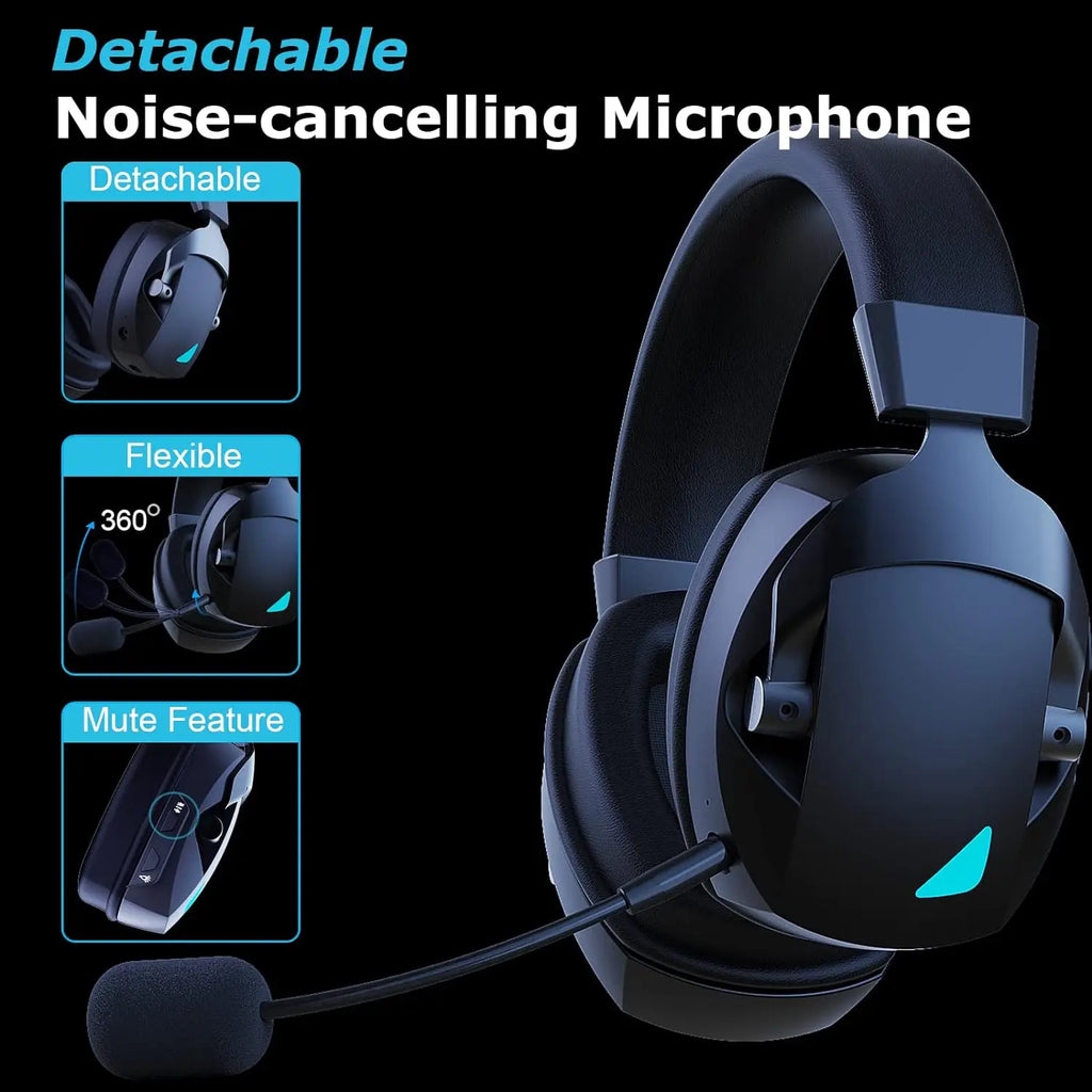 ACINACI Wireless Gaming Headset with Detachable Noise Cancelling Microphone,2.4G Bluetooth-USB-3.5mm Wired Jack 3 Modes for Multi-device