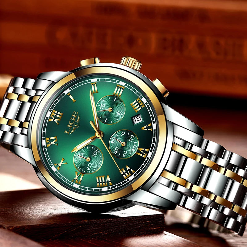 LIGE Fashion Luxury Quartz Watches for Men Business Waterproof Stainless Steel