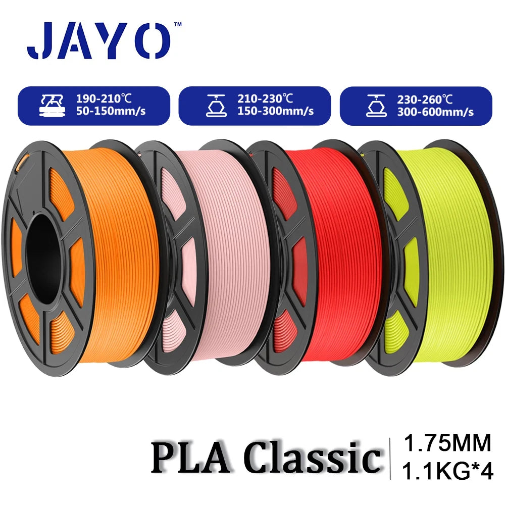 JAYO PLA Classic 3D Printer Filament 1.75mm High Speed Matte PLA 3D Filament 4Rolls/set Neatly Wound Matte Effect 1.1KG/Roll
