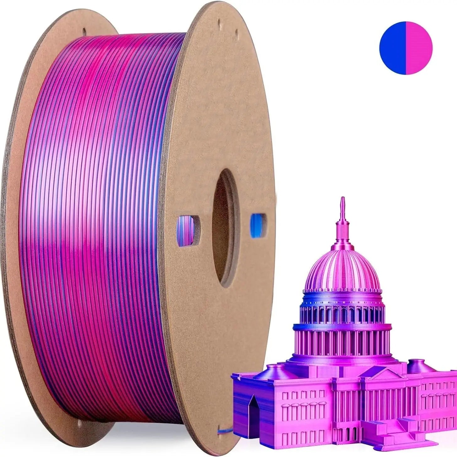 Multicolor 3D Printer Filament,Dual/Tri Colour 1.75mm PLA Silk Shiny Printing Filament,250g(0.55lbs) Fit Most FDM 3D Printer