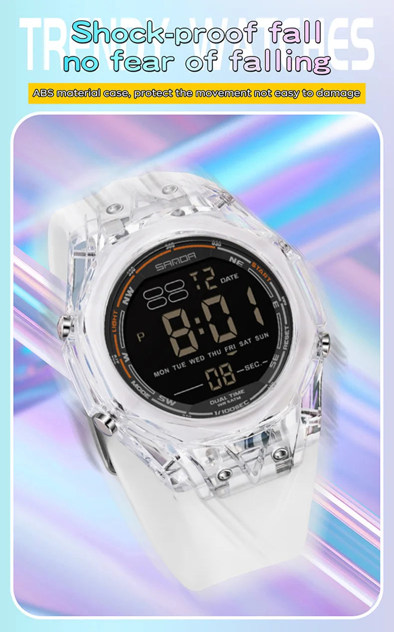 SANDA electronic watch for both men and women, multifunctional anti fall, 50M waterproof