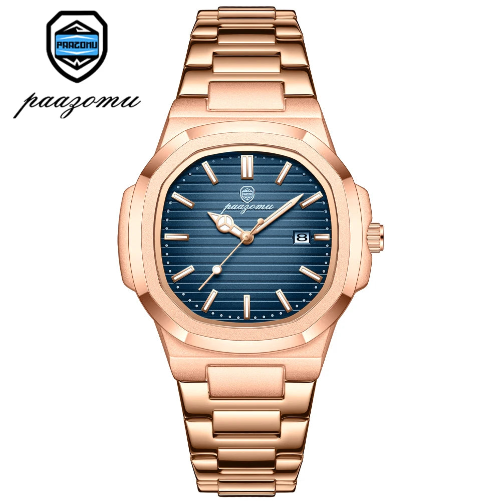 PAAZOMU Luxury Stainless Steel Business Waterproof Luminous Men Watch