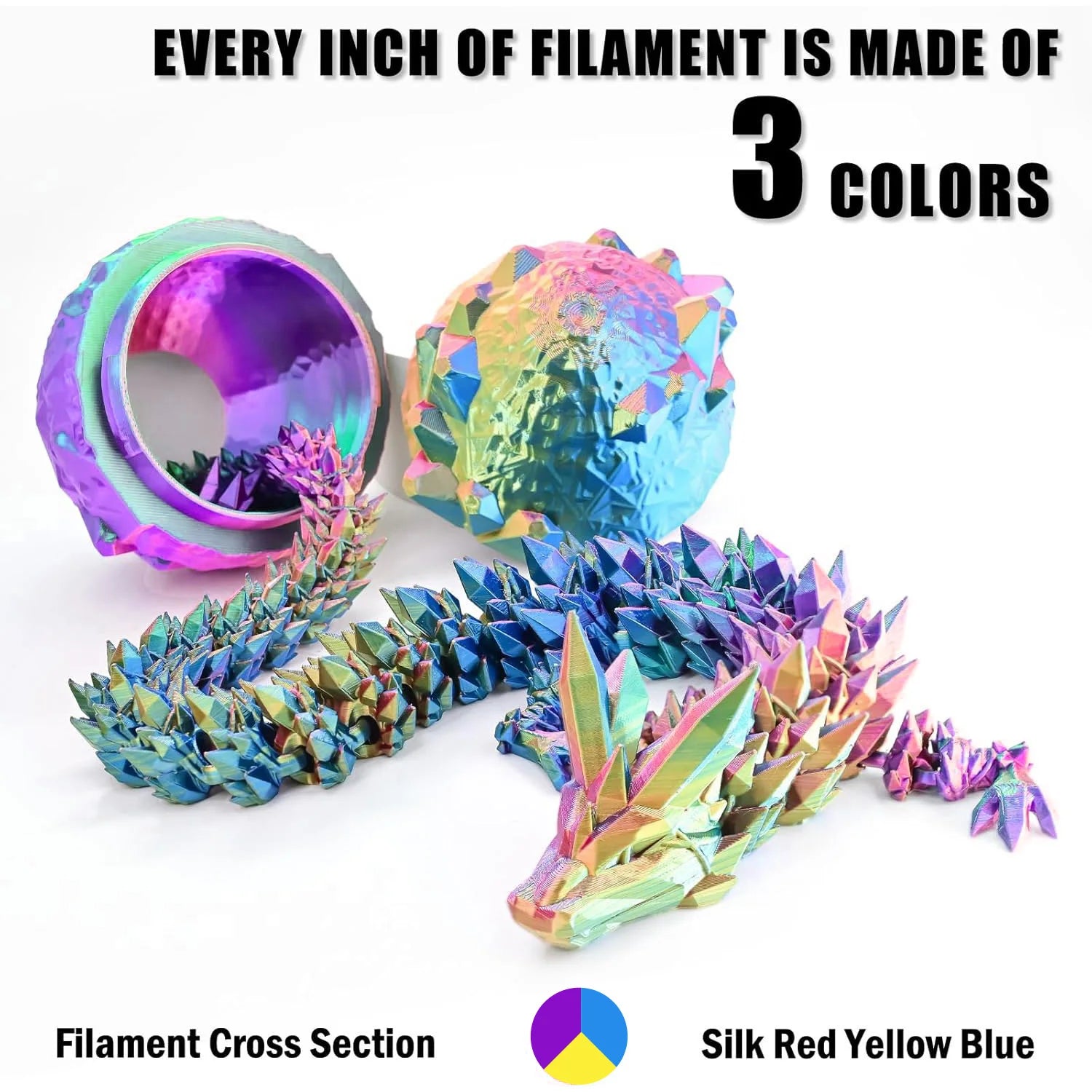 Tricolour Silk PLA 3D Printer Filament, 1.75mm Multicolour 3D Printing Filament, Purple & Sky Blue & Yellow Filament, 250g (0.55lbs)