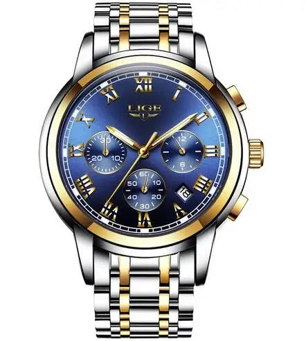 LIGE Fashion Luxury Quartz Watches for Men Business Waterproof Stainless Steel