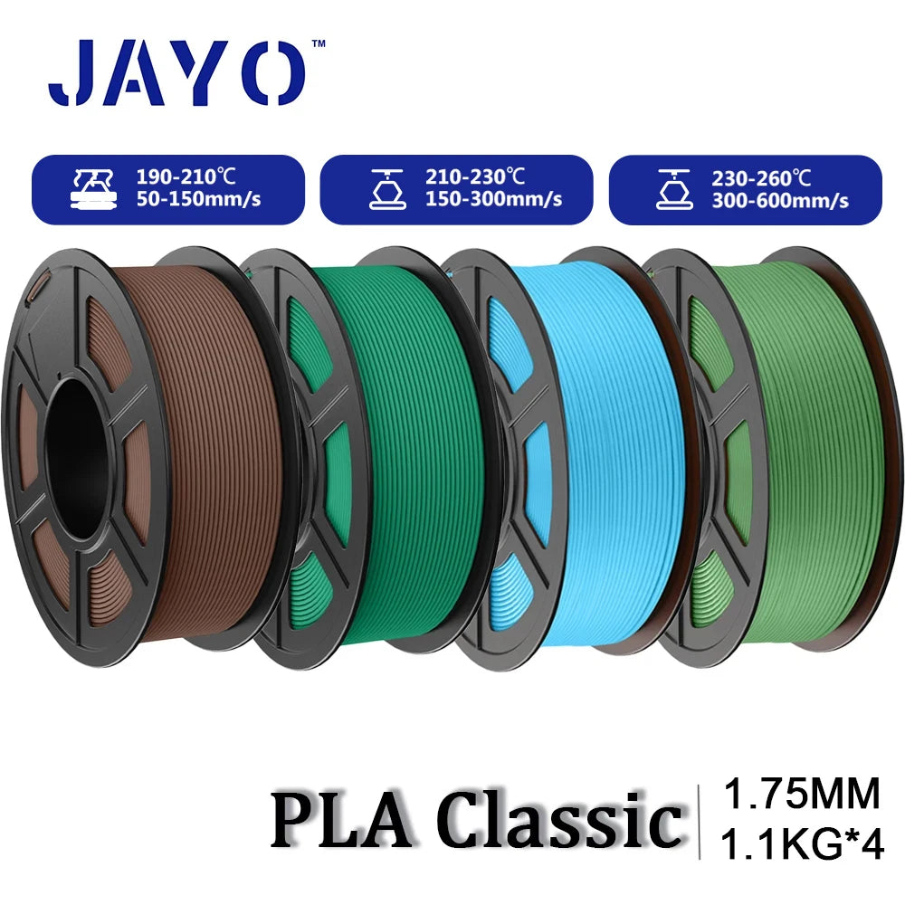 JAYO PLA Classic 3D Printer Filament 1.75mm High Speed Matte PLA 3D Filament 4Rolls/set Neatly Wound Matte Effect 1.1KG/Roll