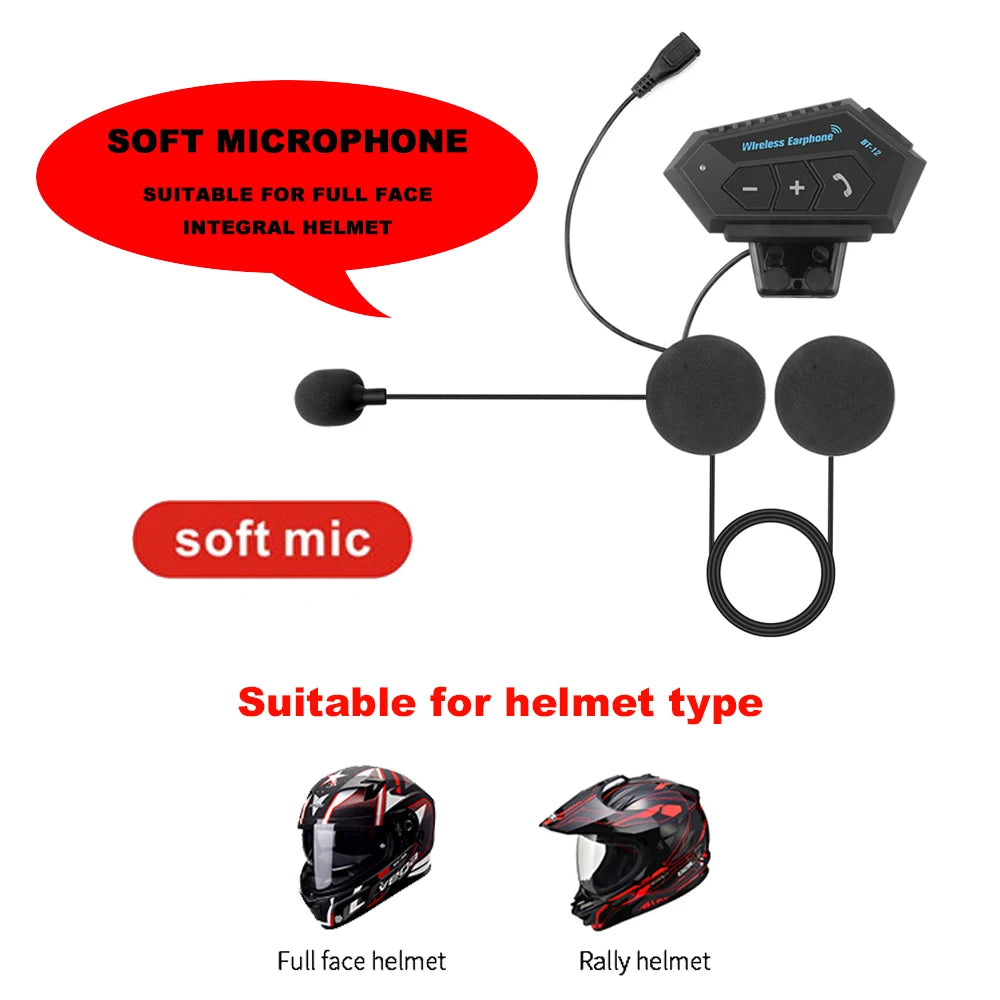 KEBIDUMEI Motorcycle Helmet Stereo Bluetooth Wireless Handsfree Mic Headphones For Motorbike Rider