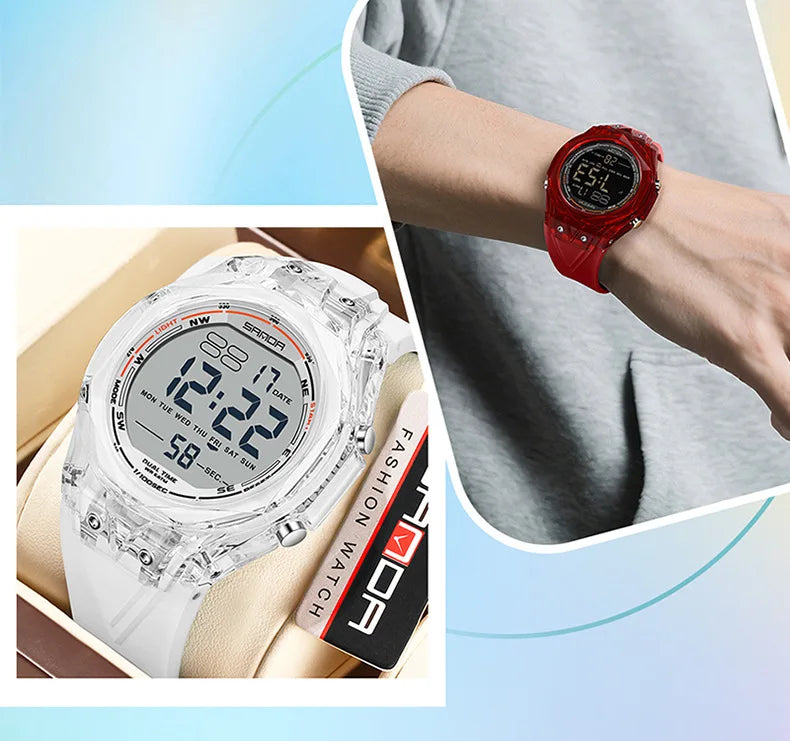 SANDA electronic watch for both men and women, multifunctional anti fall, 50M waterproof