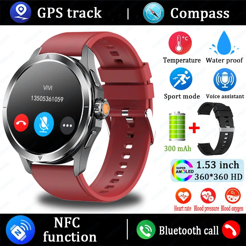 Sports Smart Watch for Men and Women with NFC GPS Compass Heart rate