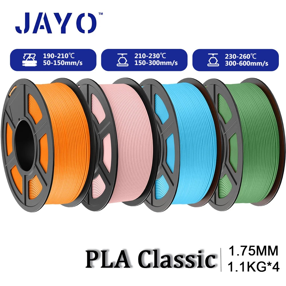 JAYO PLA Classic 3D Printer Filament 1.75mm High Speed Matte PLA 3D Filament 4Rolls/set Neatly Wound Matte Effect 1.1KG/Roll