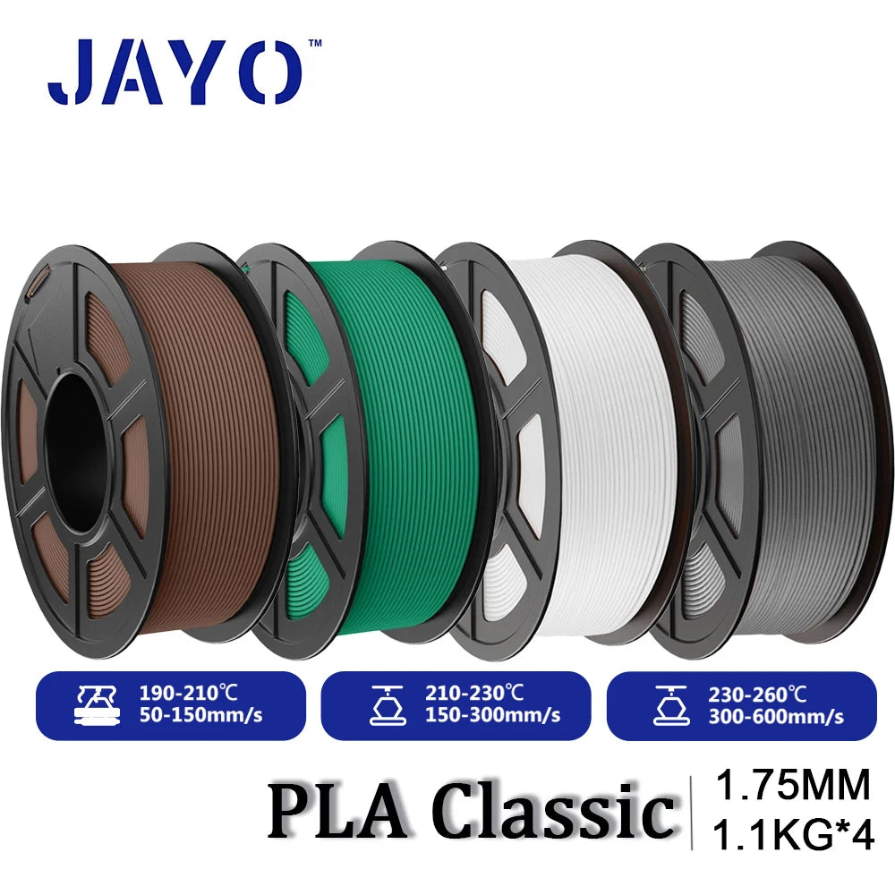 JAYO PLA Classic 3D Printer Filament 1.75mm High Speed Matte PLA 3D Filament 4Rolls/set Neatly Wound Matte Effect 1.1KG/Roll