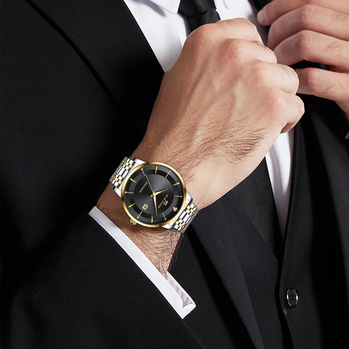 Luxury Rhinestone 43mm Blue Gold Quartz Stainless Steel for Men