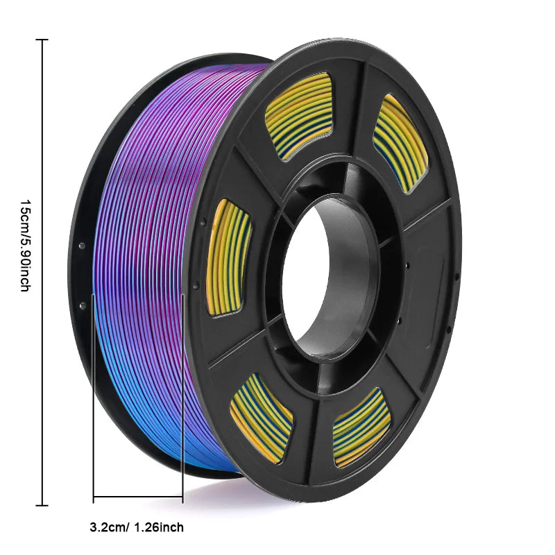 Tricolour Silk PLA 3D Printer Filament, 1.75mm Multicolour 3D Printing Filament, Purple & Sky Blue & Yellow Filament, 250g (0.55lbs)