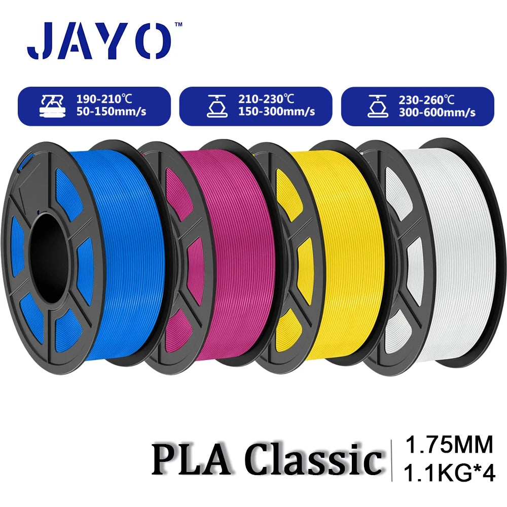 JAYO PLA Classic 3D Printer Filament 1.75mm High Speed Matte PLA 3D Filament 4Rolls/set Neatly Wound Matte Effect 1.1KG/Roll