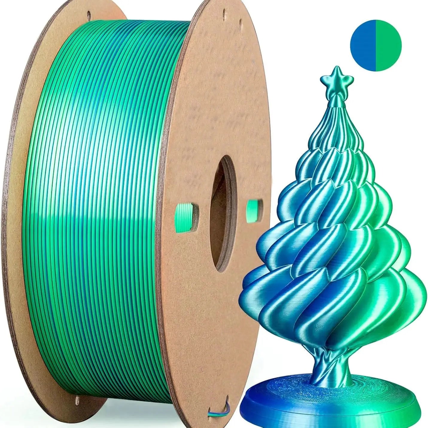 Multicolor 3D Printer Filament,Dual/Tri Colour 1.75mm PLA Silk Shiny Printing Filament,250g(0.55lbs) Fit Most FDM 3D Printer