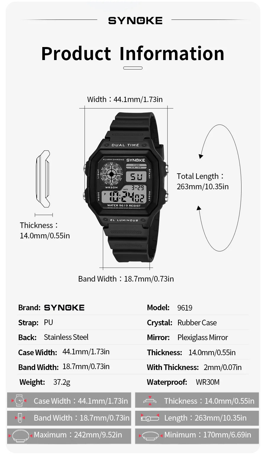 SYNOKE Outdoor Military Digital Watch For Men Sports Waterproof Luminous