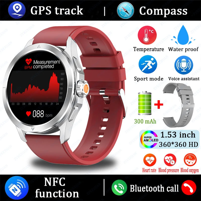 Sports Smart Watch for Men and Women with NFC GPS Compass Heart rate