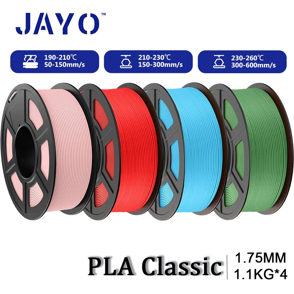 JAYO PLA Classic 3D Printer Filament 1.75mm High Speed Matte PLA 3D Filament 4Rolls/set Neatly Wound Matte Effect 1.1KG/Roll