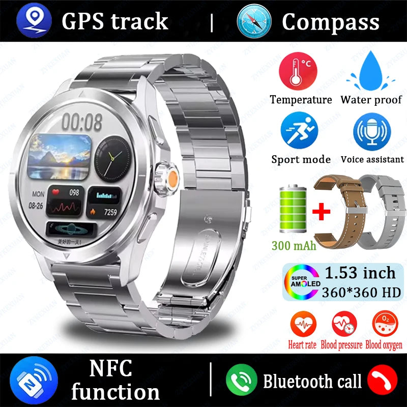 Sports Smart Watch for Men and Women with NFC GPS Compass Heart rate