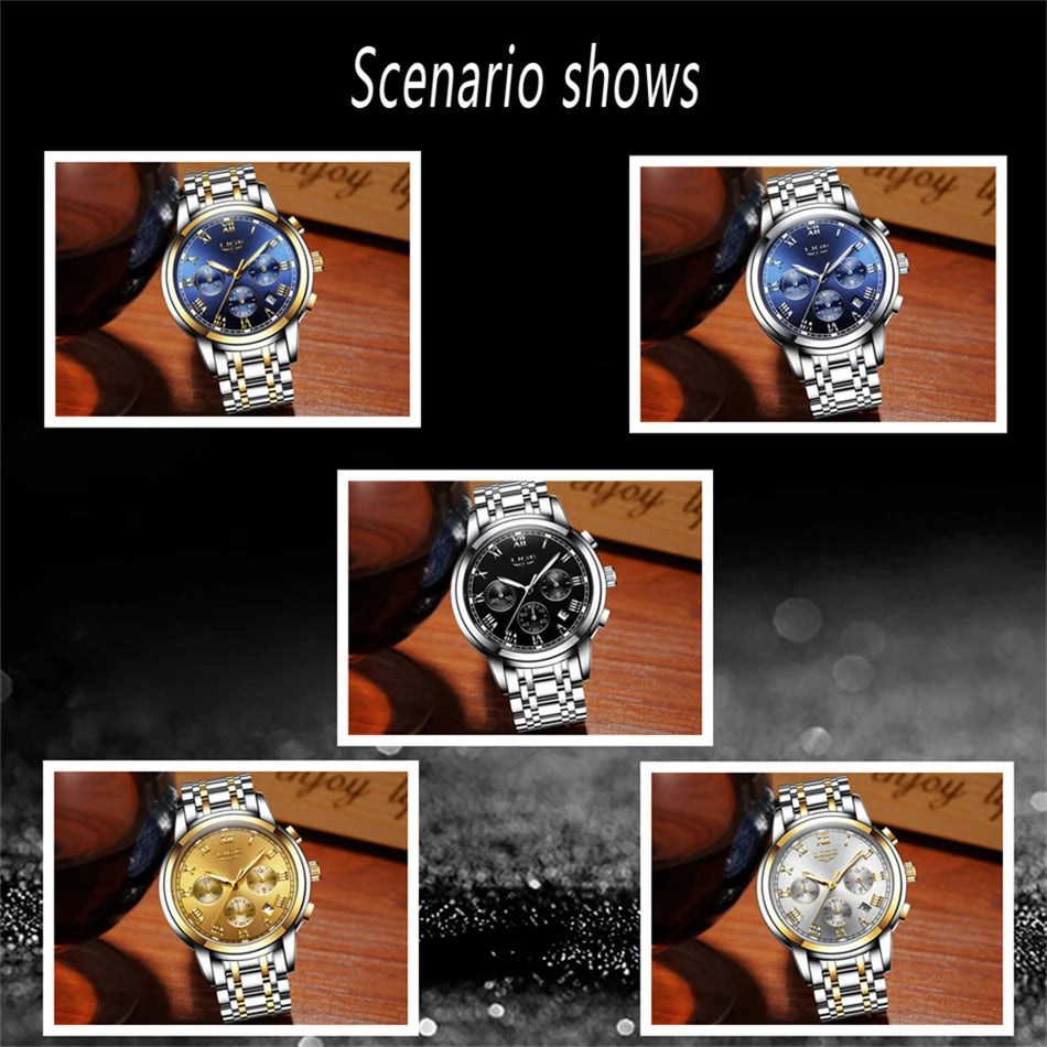 LIGE Fashion Luxury Quartz Watches for Men Business Waterproof Stainless Steel