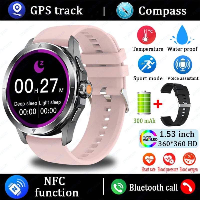 Sports Smart Watch for Men and Women with NFC GPS Compass Heart rate