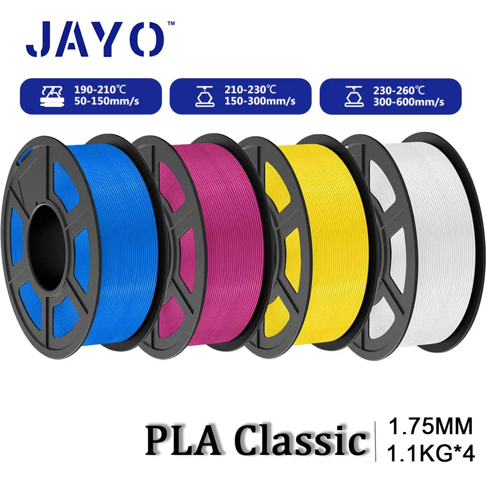 JAYO PLA Classic 3D Printer Filament 1.75mm High Speed Matte PLA 3D Filament 4Rolls/set Neatly Wound Matte Effect 1.1KG/Roll