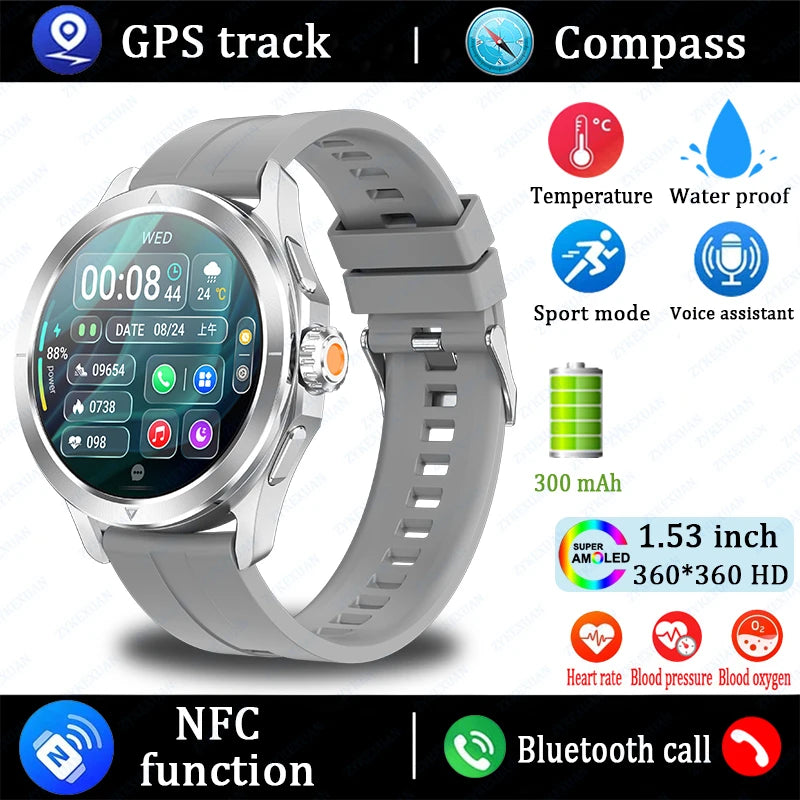 Sports Smart Watch for Men and Women with NFC GPS Compass Heart rate