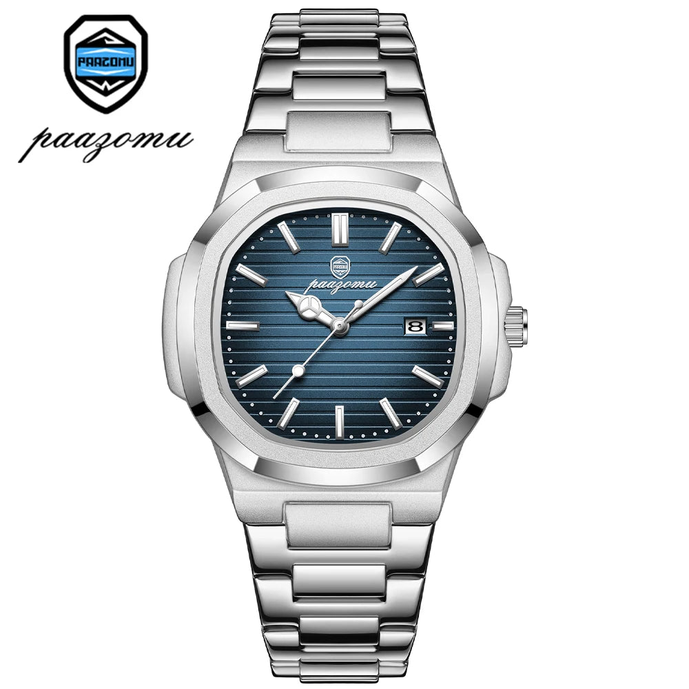 PAAZOMU Luxury Stainless Steel Business Waterproof Luminous Men Watch