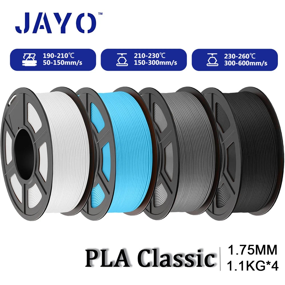 JAYO PLA Classic 3D Printer Filament 1.75mm High Speed Matte PLA 3D Filament 4Rolls/set Neatly Wound Matte Effect 1.1KG/Roll