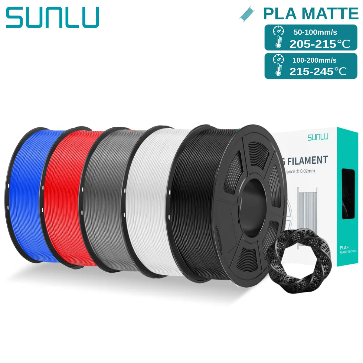 SUNLU 5KG PLA Matte 3D Printer Filament 1.75mm 1KG/Roll Frosted Texture Neatly Wound For FDM 3D Printing Filaments Fast Ship