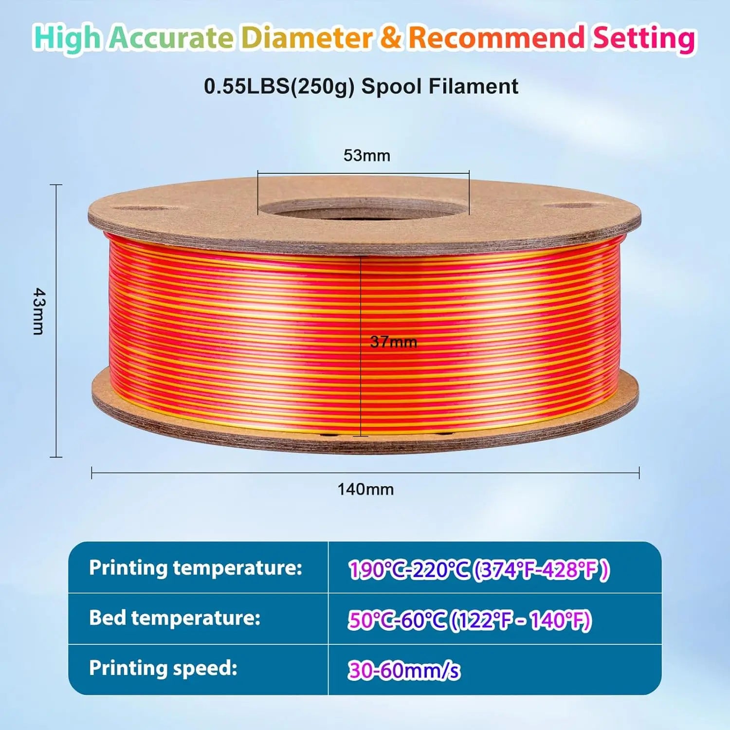 Multicolor 3D Printer Filament,Dual/Tri Colour 1.75mm PLA Silk Shiny Printing Filament,250g(0.55lbs) Fit Most FDM 3D Printer
