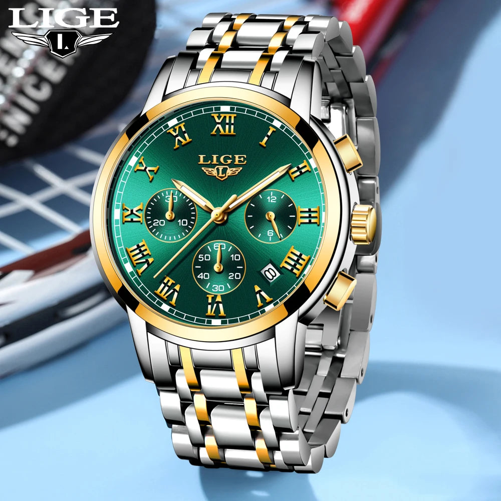 LIGE Fashion Luxury Quartz Watches for Men Business Waterproof Stainless Steel