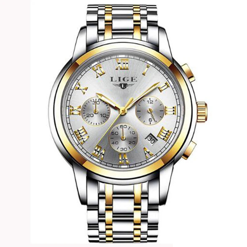 LIGE Fashion Luxury Quartz Watches for Men Business Waterproof Stainless Steel