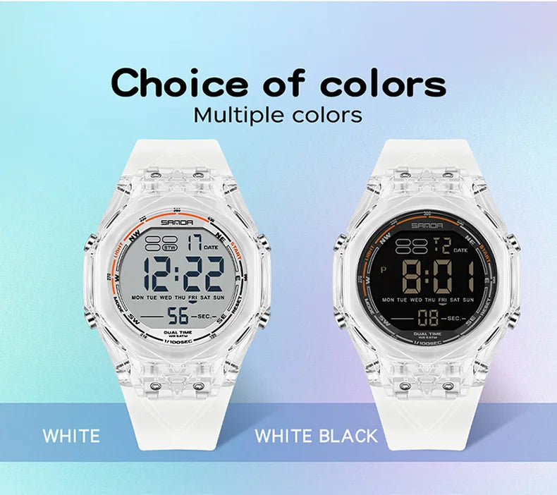 SANDA electronic watch for both men and women, multifunctional anti fall, 50M waterproof