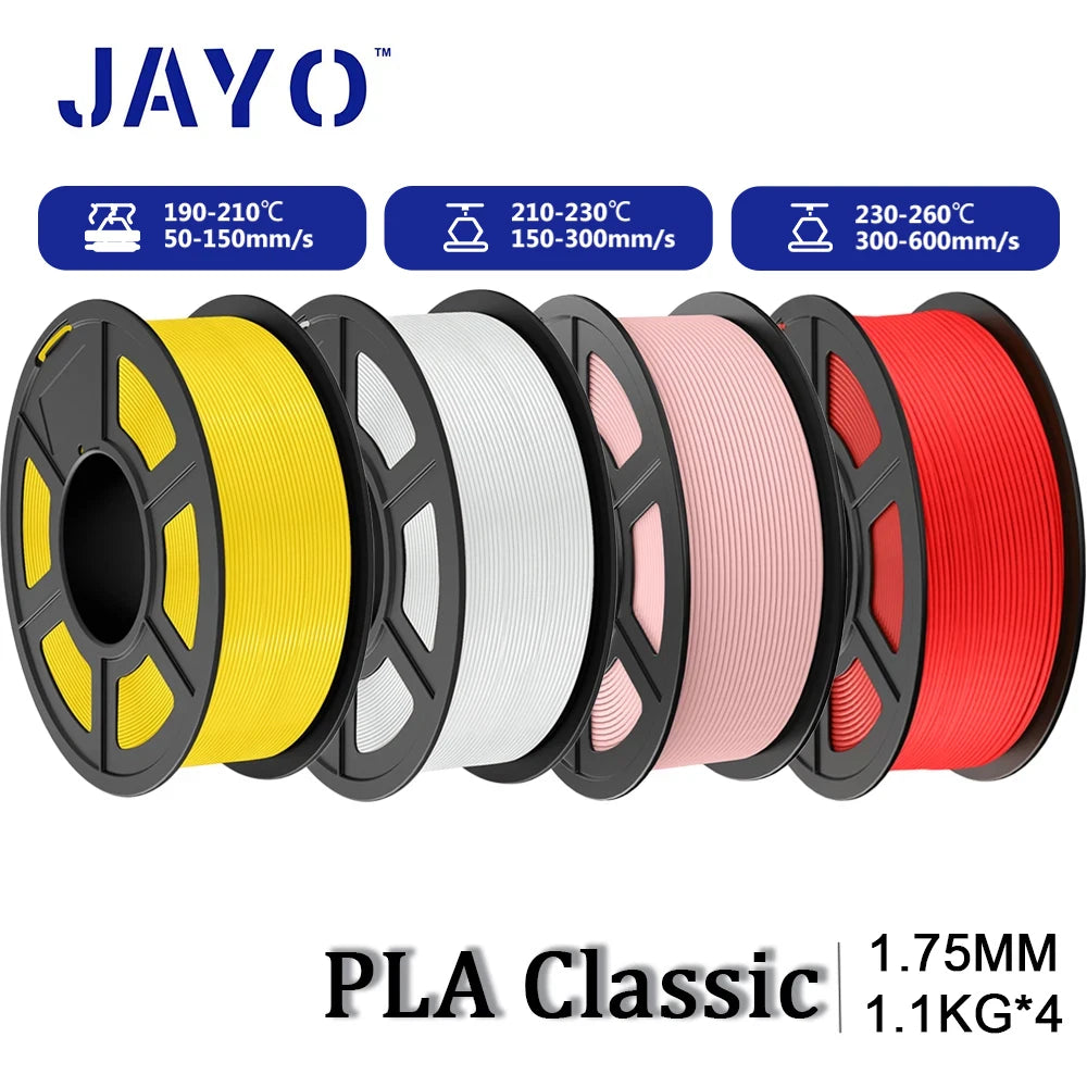 JAYO PLA Classic 3D Printer Filament 1.75mm High Speed Matte PLA 3D Filament 4Rolls/set Neatly Wound Matte Effect 1.1KG/Roll