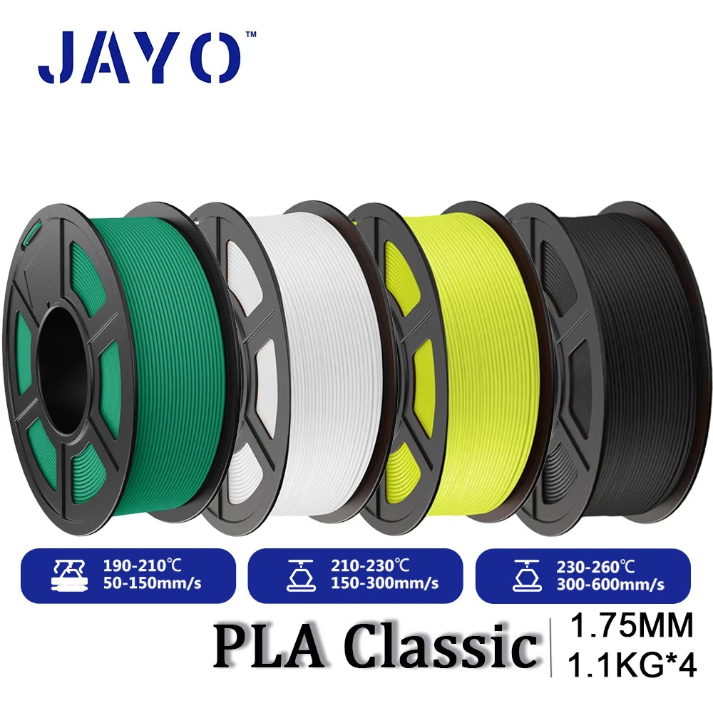 JAYO PLA Classic 3D Printer Filament 1.75mm High Speed Matte PLA 3D Filament 4Rolls/set Neatly Wound Matte Effect 1.1KG/Roll