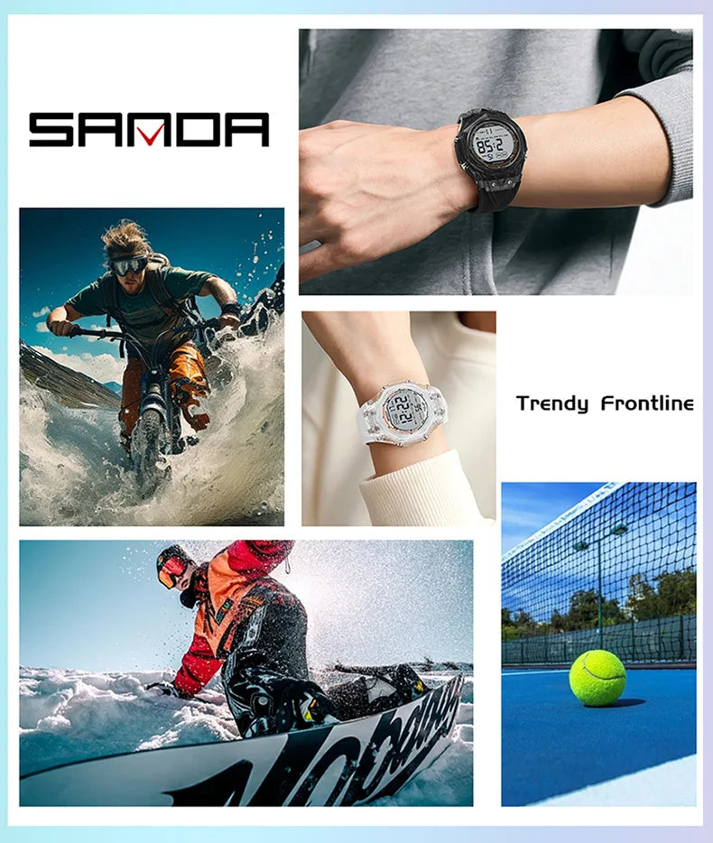 SANDA electronic watch for both men and women, multifunctional anti fall, 50M waterproof