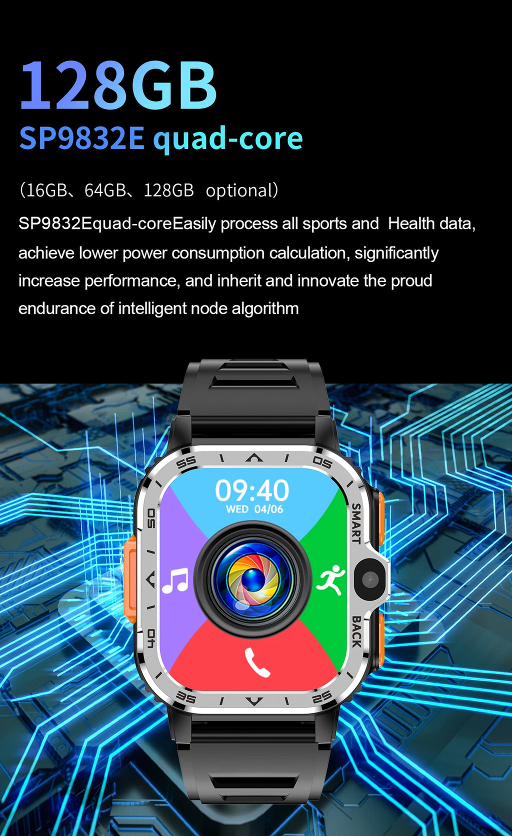 VALDUS Android Smart Watch Men  16G/64G ROM HD Dual Camera 4G SIM Card