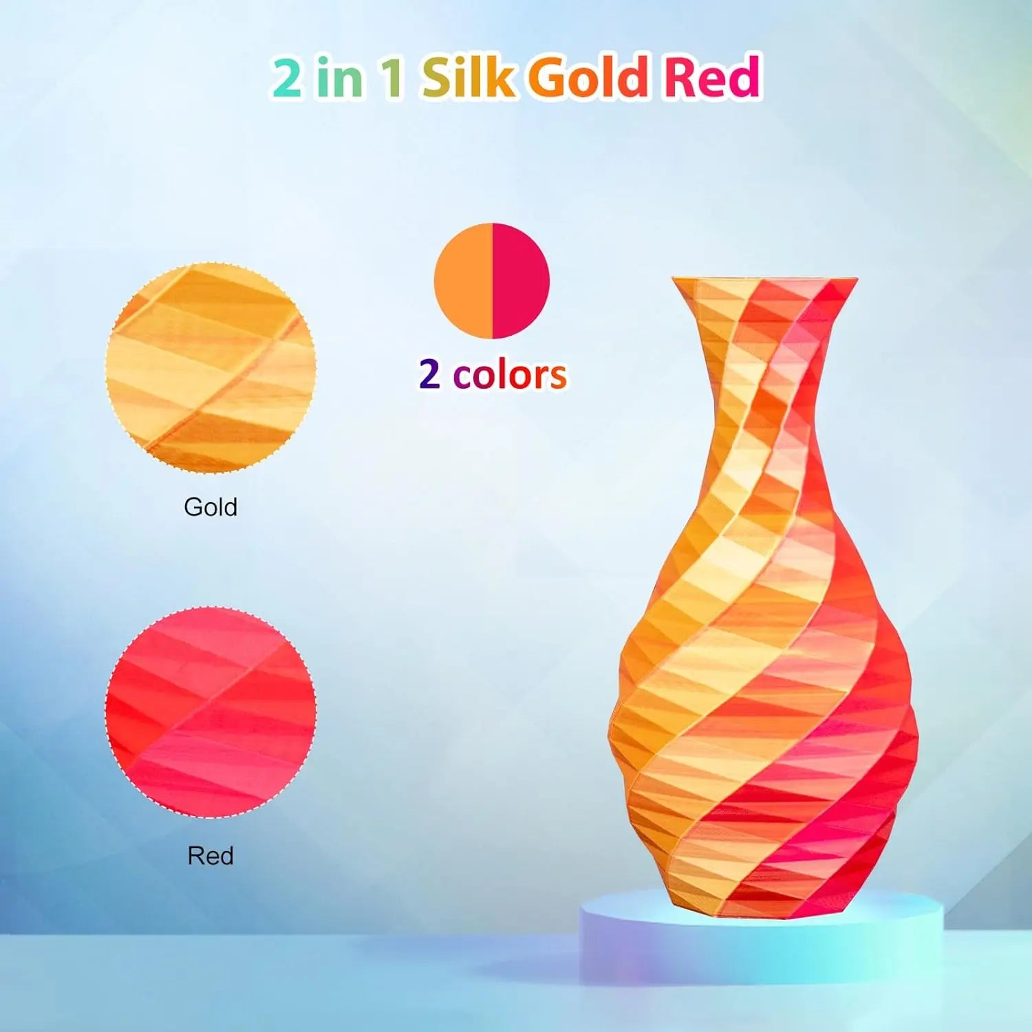 Multicolor 3D Printer Filament,Dual/Tri Colour 1.75mm PLA Silk Shiny Printing Filament,250g(0.55lbs) Fit Most FDM 3D Printer