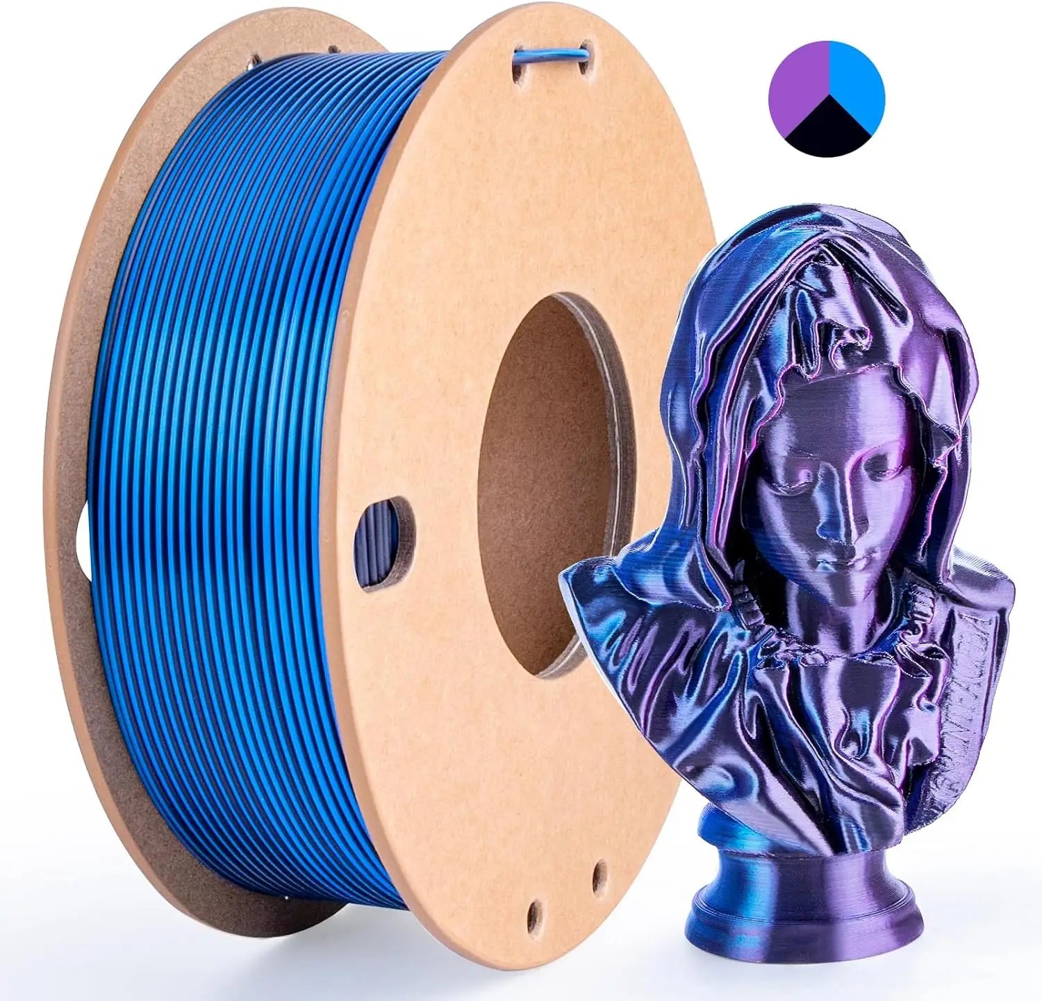 Multicolor 3D Printer Filament,Dual/Tri Colour 1.75mm PLA Silk Shiny Printing Filament,250g(0.55lbs) Fit Most FDM 3D Printer