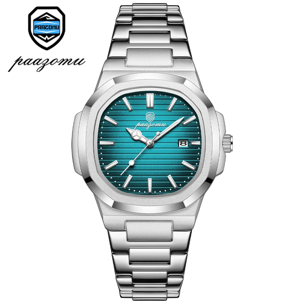 PAAZOMU Luxury Stainless Steel Business Waterproof Luminous Men Watch