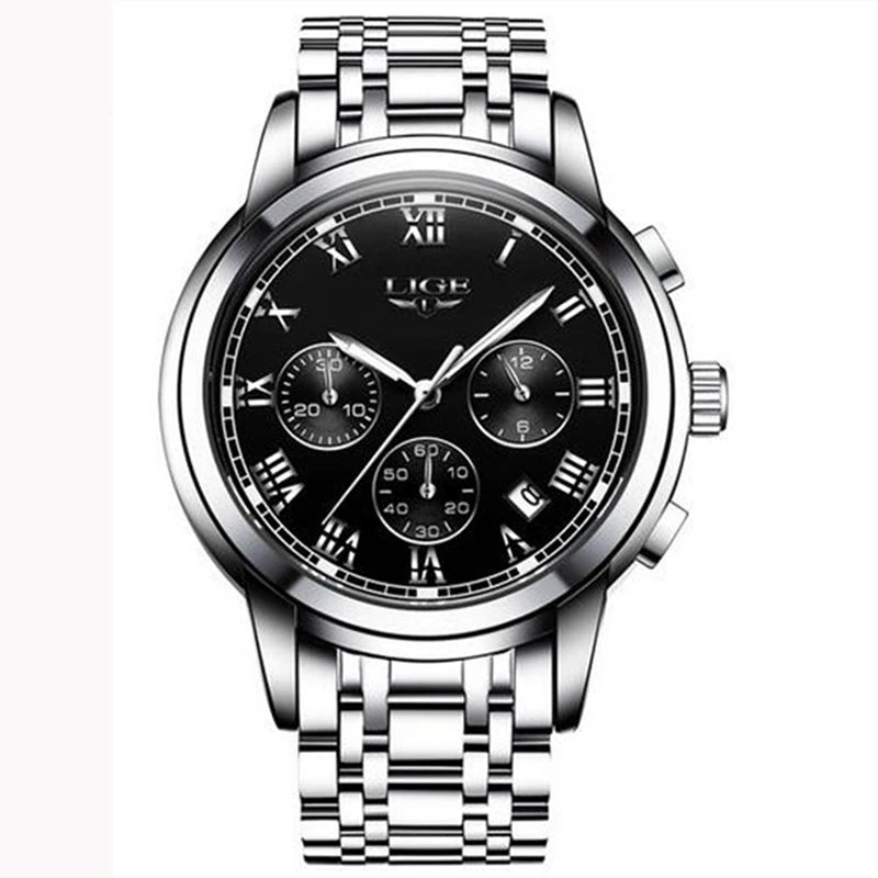 LIGE Fashion Luxury Quartz Watches for Men Business Waterproof Stainless Steel