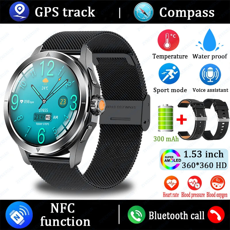 Sports Smart Watch for Men and Women with NFC GPS Compass Heart rate