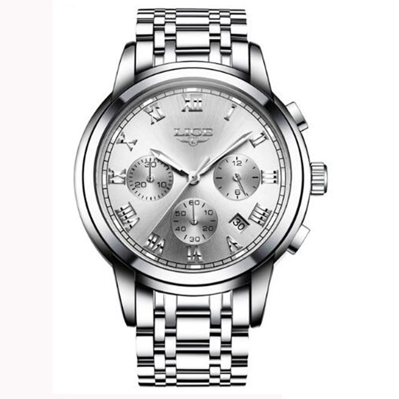 LIGE Fashion Luxury Quartz Watches for Men Business Waterproof Stainless Steel